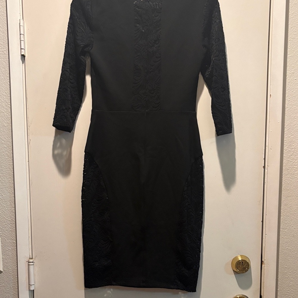 bebe Black Lace-Panel Long Sleeve Sheath Dress - Picture 5 of 5